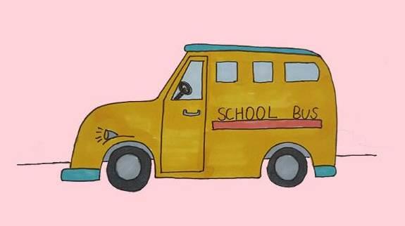 学校校车绘画简笔画 校车画法简笔画