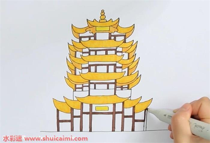 黄鹤楼怎么画 黄鹤楼简笔画步骤图