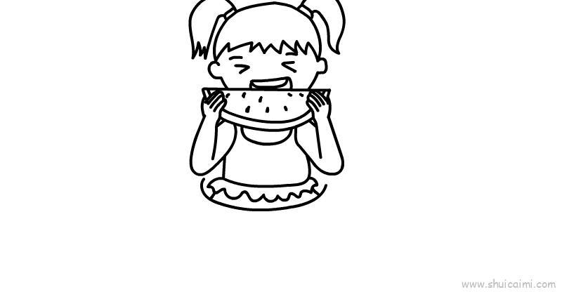 吃西瓜的小女孩卡通绘画教程步骤