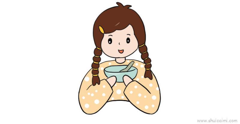 女孩吃汤圆儿童画怎么画 女孩吃汤圆简笔画画法
