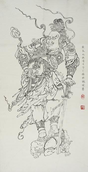 工笔画钟馗白描底稿 钟馗工笔白描人物线稿