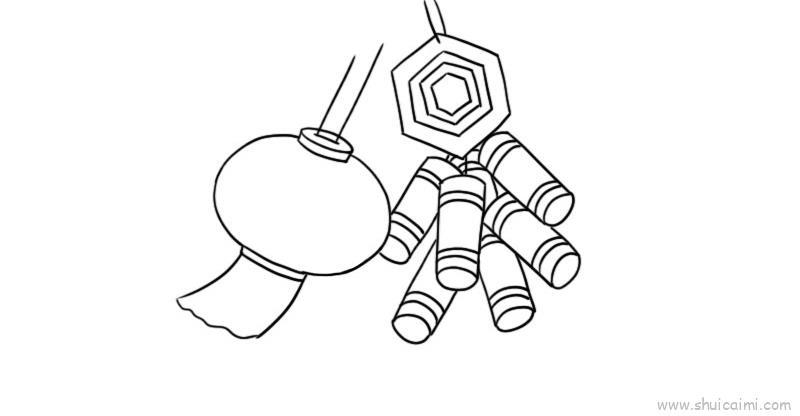 灯笼鞭炮儿童画怎么画 灯笼鞭炮简笔画顺序