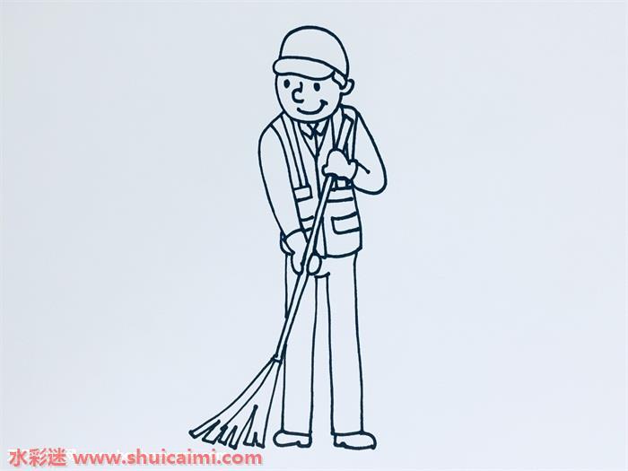 环卫工人扫地怎么画 环卫工人扫地简笔画彩色