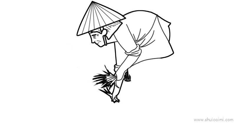 农民插秧儿童画怎么画 农民插秧简笔画教程