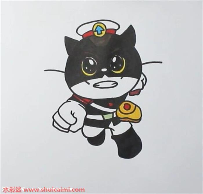 黑猫警长怎么画 黑猫警长简笔画彩色