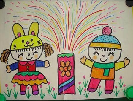 新年放烟花图片儿童画 新年放烟花图片儿童画简笔画