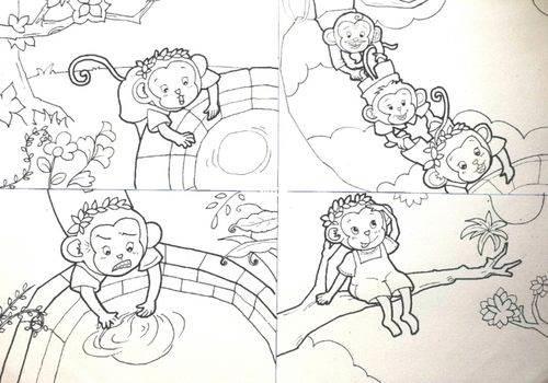 猴子捞月简笔画 猴子捞月简笔画连环画