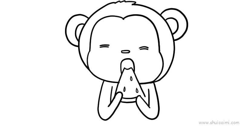 小猴子吃西瓜儿童画怎么画 小猴子吃西瓜简笔画图片大全