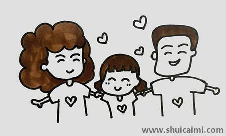 一家三口手拉手儿童简笔画