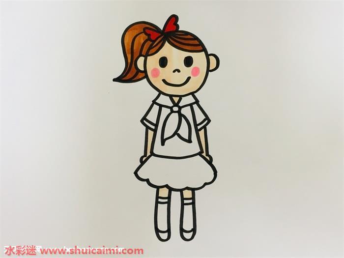 扎高马尾女生怎么画 扎高马尾女生简笔画图片彩色