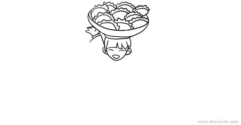端饺子儿童画怎么画 端饺子简笔画画法