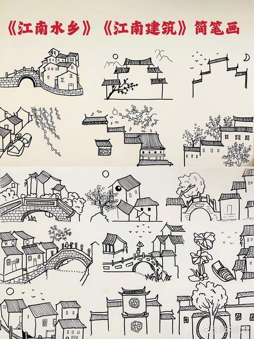 江南古镇简笔画你们想要的江南水乡简笔画来啦江南建筑是建筑流派中