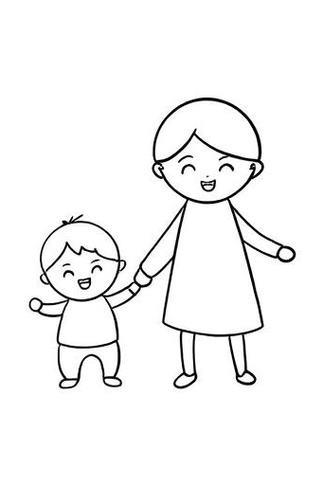 母亲和孩子简笔画