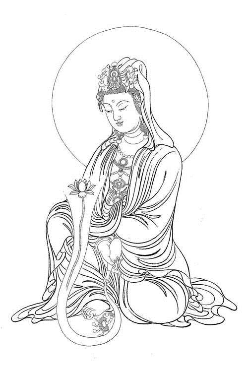 一组高清观世音菩萨白描