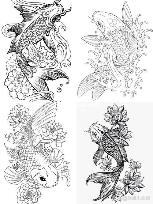 高清创意线描临摹素材08鲤鱼给大家分享一组鲤鱼线描插画