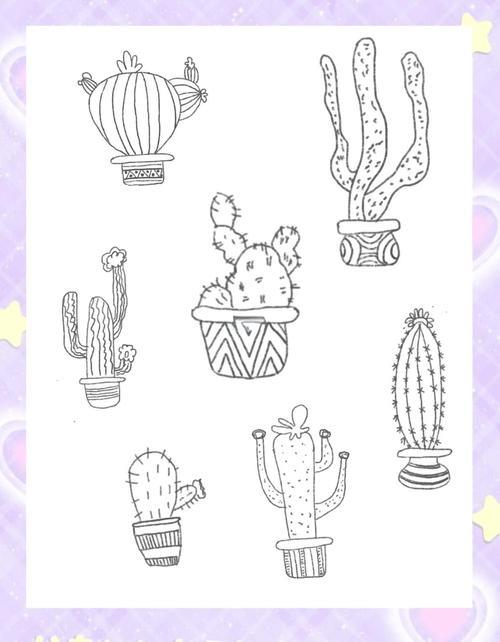 仙人掌黑白简笔画教程