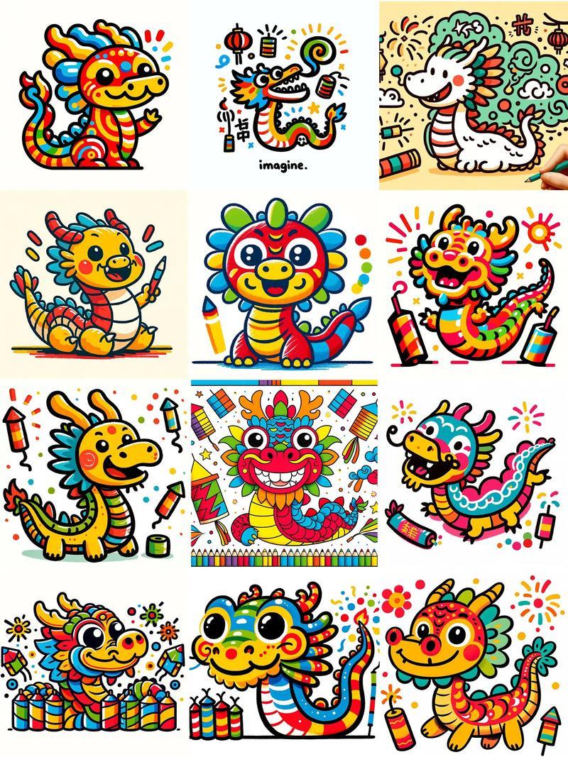 新年简笔画画条龙祝你龙年大吉抖音