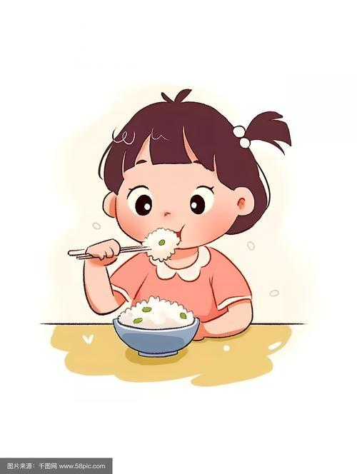 可爱小女孩吃米饭注意饮食少吃冷饮健康习惯夏天插画千图网