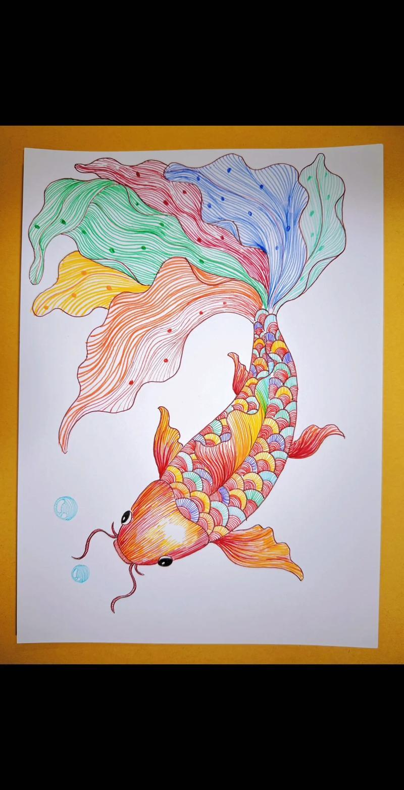 线描简笔画彩色锦鲤好运连连简笔画绘画过程分享儿抖音