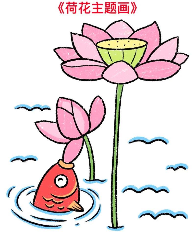 一起来画荷花简笔画吧一学就会小鱼和荷花画法来了记得点赞抖音