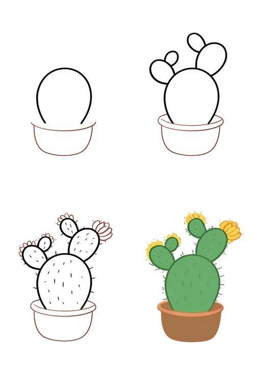 仙人掌简笔画水彩