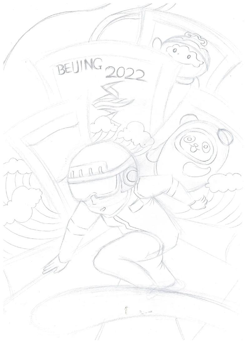 冬奥主题画祝贺滑雪冠军谷爱凌可爱的冰墩墩和雪容融冰墩抖音