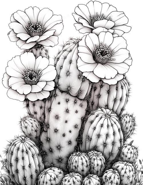 仙人掌黑白线稿图