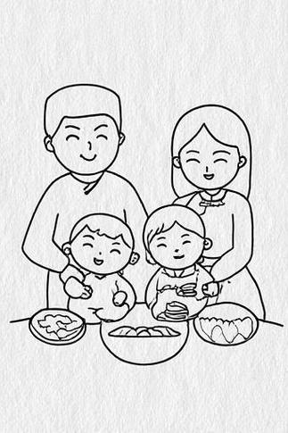 一家人吃饺子简笔画