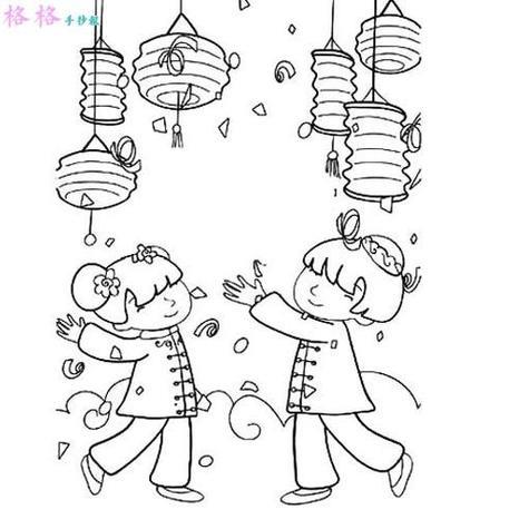 元宵节简笔画素材图片元宵节舞龙舞狮闹花灯