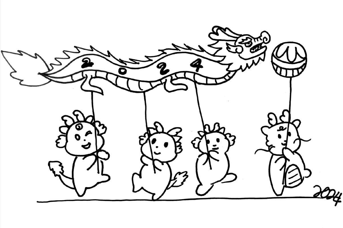 线描龙娃中国龙简笔画线描画龙简笔抖音