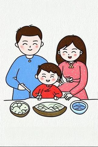 一家人包饺子简笔画