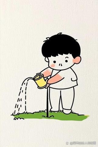 小朋友给小树浇水简笔画