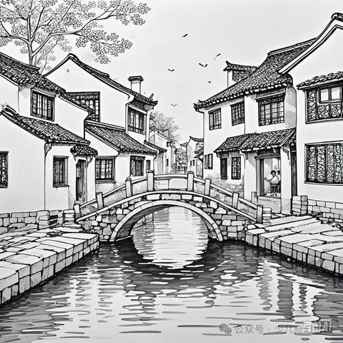 石桥的描绘石桥是江南水乡的标志性元素之一要仔细刻画石桥的细节