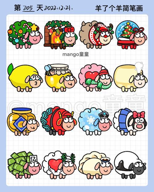 控笔训练第205天羊了个羊简笔画皮肤素材
