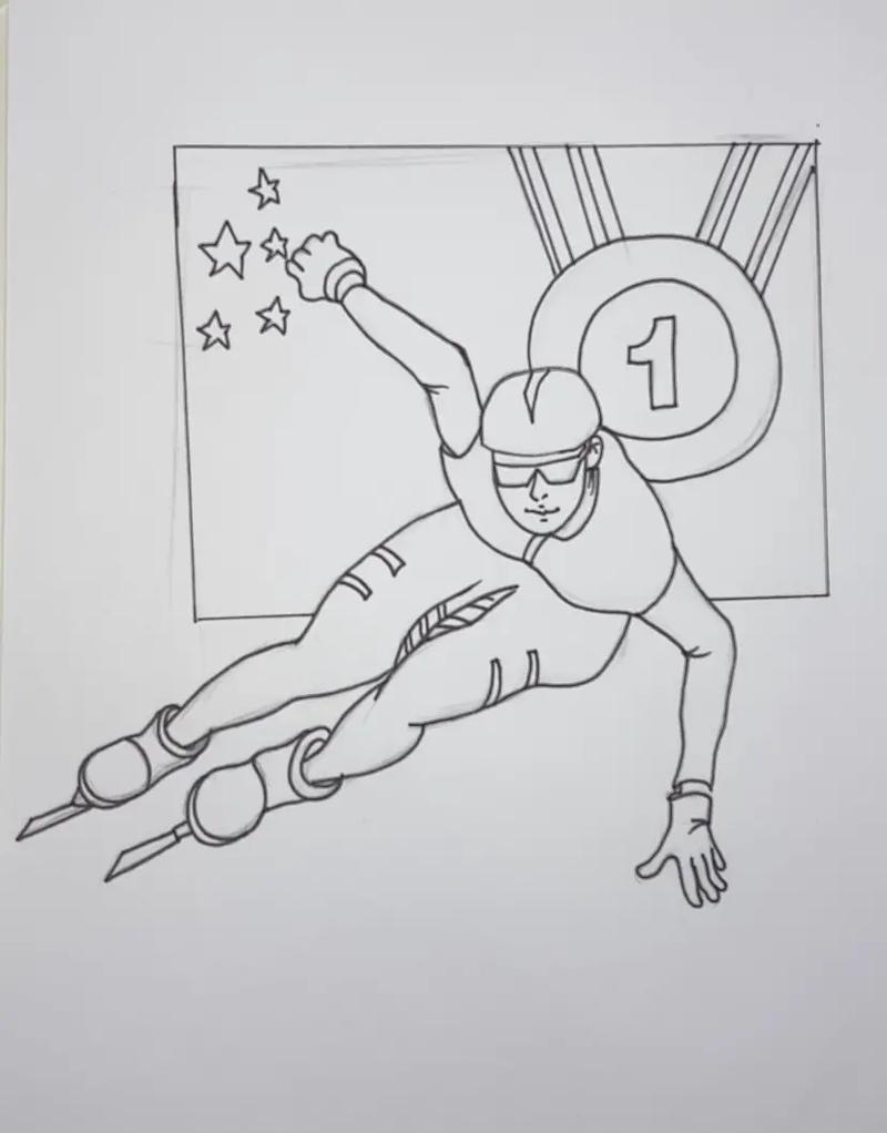 中国加油任子威冬奥会简笔画夺冠抖音