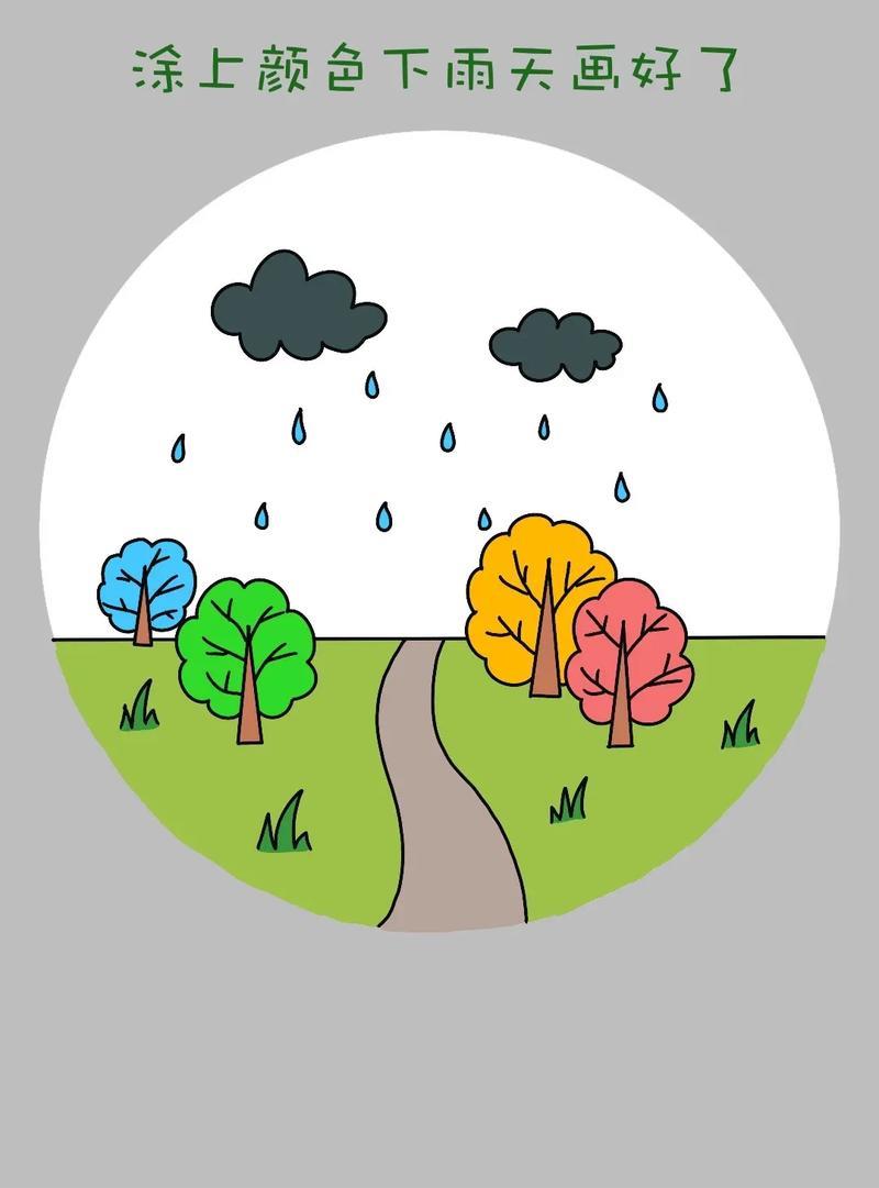 下雨天儿童画下雨了小草和小树都咕咚咕咚喝着水快快长高抖音
