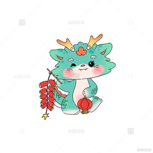 一只绿色的龙拿着鞭炮和灯笼站酷海洛正版图片视频字体音乐素材