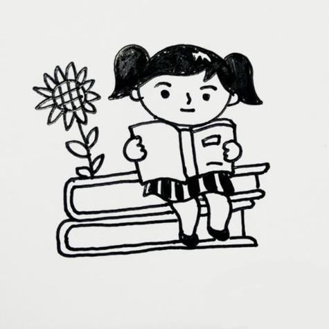 坐在地上看书简笔画