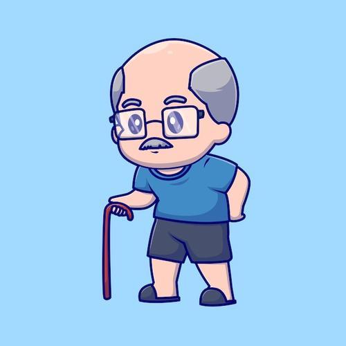 拄拐的老人卡通插画