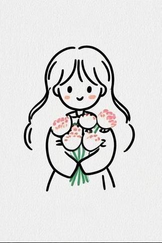 小女孩拿着花的简笔画