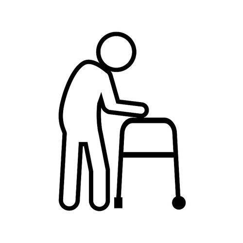 一个戴眼镜拄拐杖的老人矢量插画老高级男子平面设计孤立