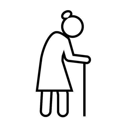 一个戴眼镜拄拐杖的老人矢量插画老高级男子平面设计孤立