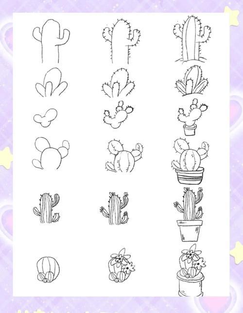 仙人掌黑白简笔画教程