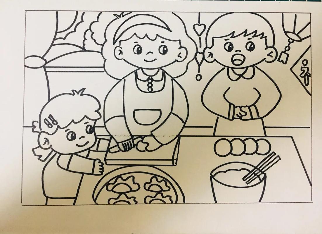 儿童画包饺子简笔画新年主题画包饺子儿童画抖音