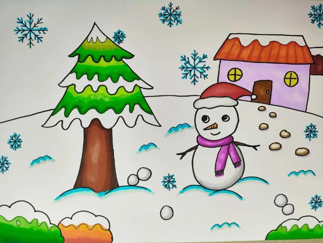 冬天主题画又到了下雪的季节啦简单又好看的雪景快来试一试抖音