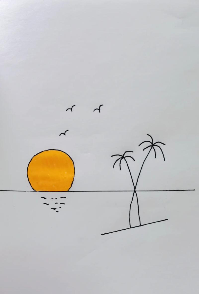 落日简笔画美不过落日画画手绘简笔画一起抖音