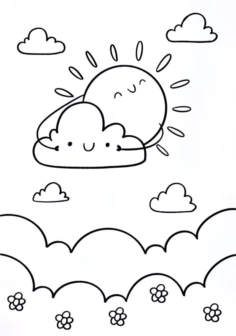 技能儿童简笔画太阳和云朵少儿美术教育画画儿童兑趑