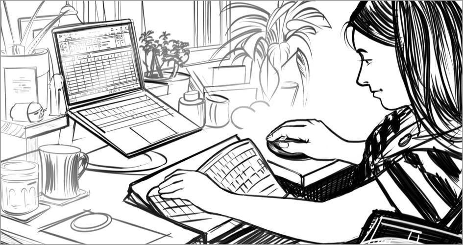 她的笔记本电脑被支撑在看台上她正在使用外部人体工程学键盘和鼠标