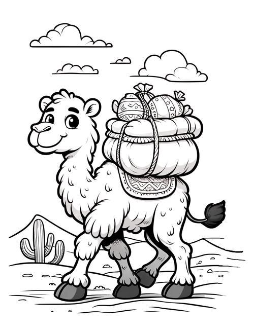 今天给大家带来一份超级可爱的礼物一份卡通骆驼涂色页