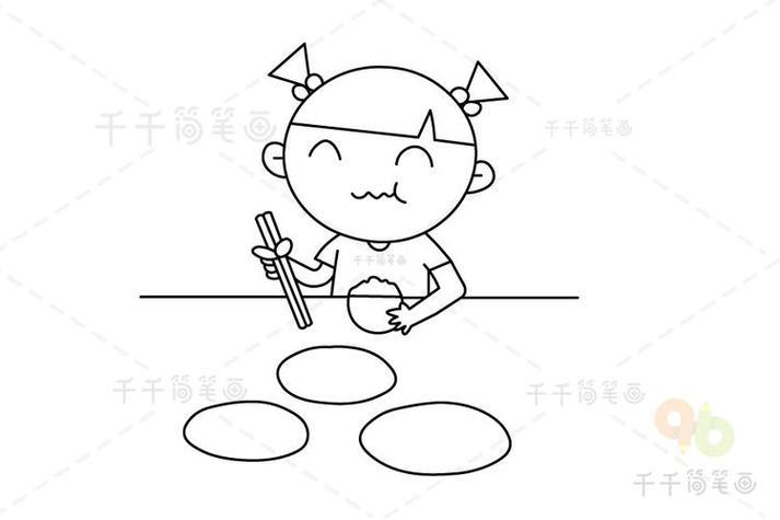 好吃饭身体棒公主人物简笔画第三步接着画出小女孩手中的筷子和碗